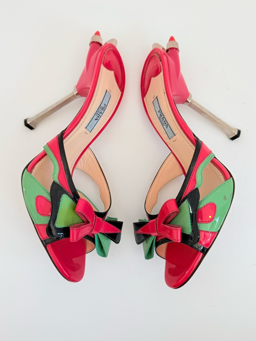 Prada SS12 Hot Rod Flame Tail Light Bow Patent Leather Sandals Heels EU 38 US 8 - Picture 3 of 8
